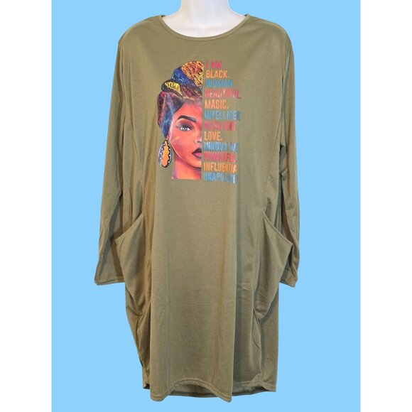 WFEI Size XL Green T-Shirt Dress with Pockets I Am Black Beautiful Women Etc. Pr - Picture 1 of 9